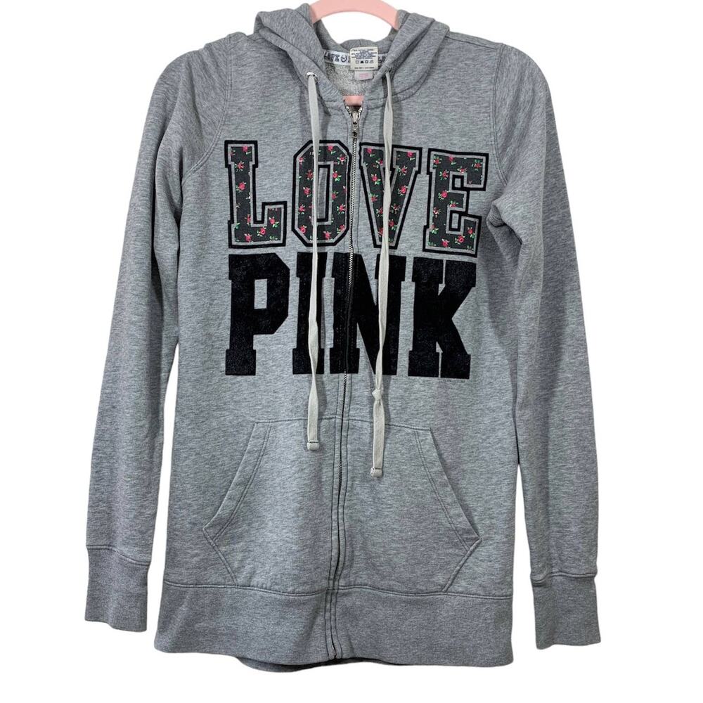 PINK VICTORIAS SECRET Gray Graphic Long Sleeve Hoodie XS